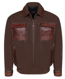 Leather Bomber Jacket with Alligator Chest pockets, Collar, Back Trimming Style #2035