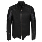 Raw edge lambskin jacket with alligator crown #2069