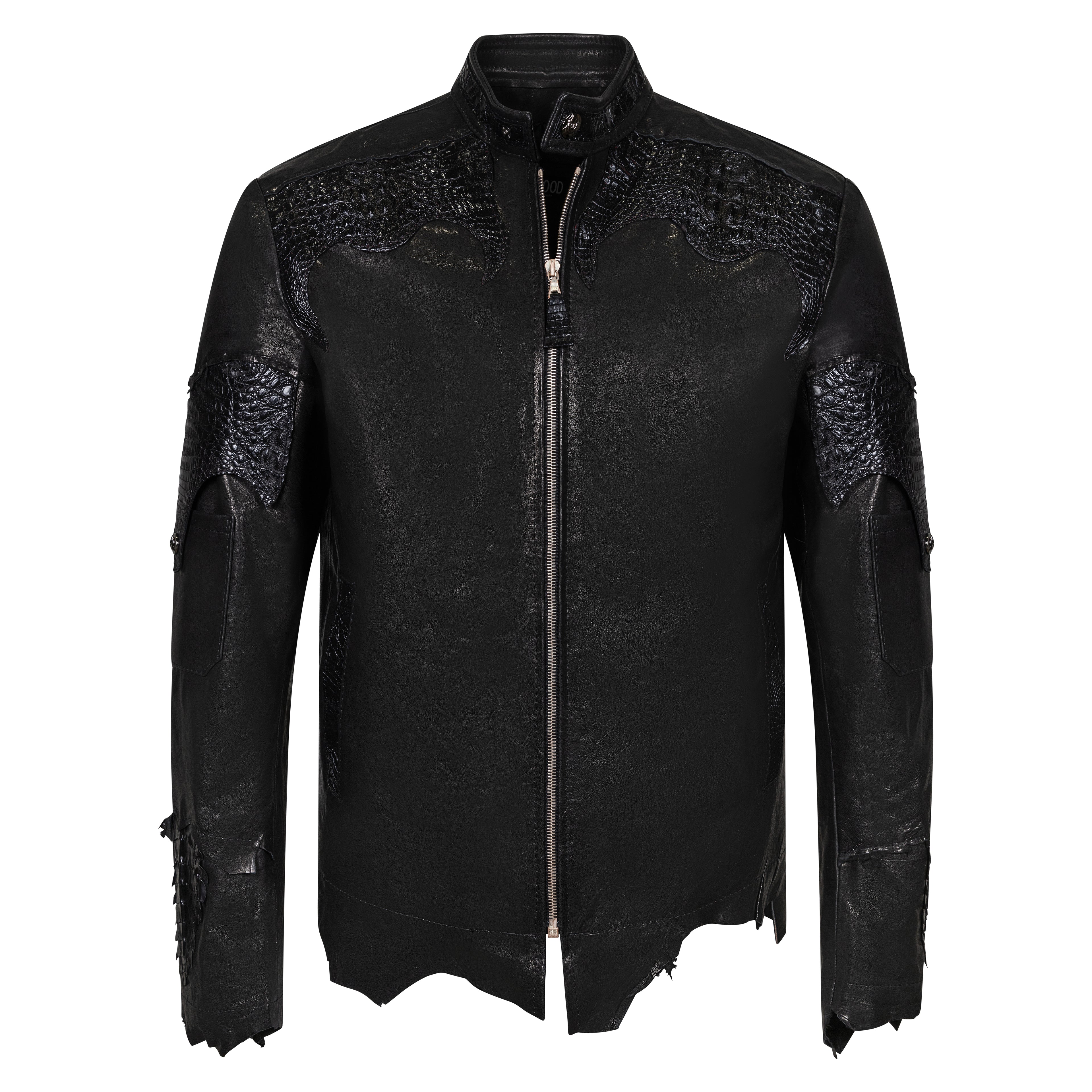 Raw edge lambskin jacket with alligator crown #2069