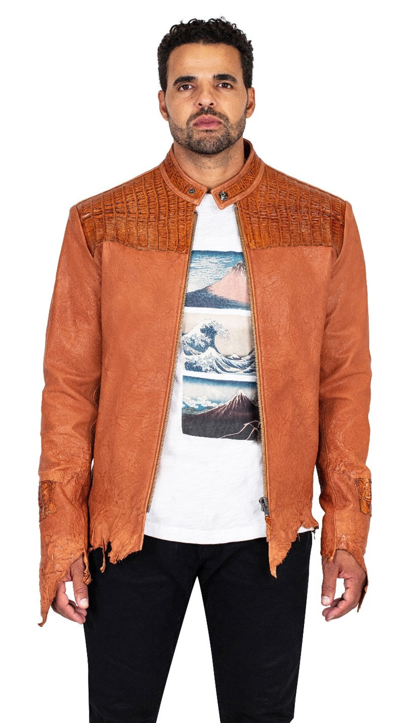 Raw edge lambskin jacket with alligator crown #2069