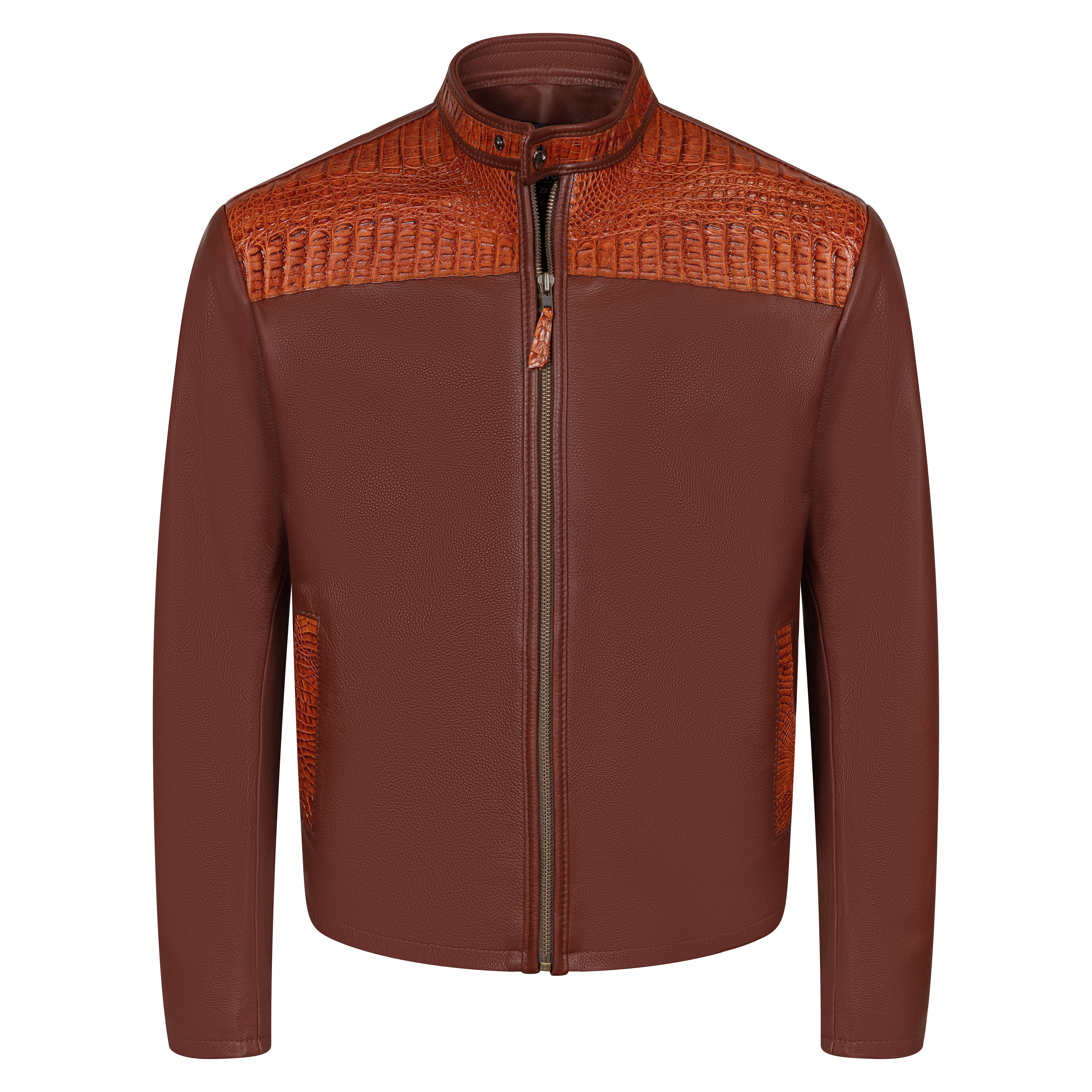Open bottom jacket with alligator yoke and stand up collar