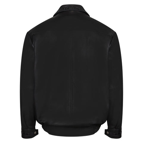 Bomber leather jacket with alligator trimming #2087