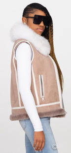 Women's Sheepskin Vest with Fox Fur Collar | Style #1057