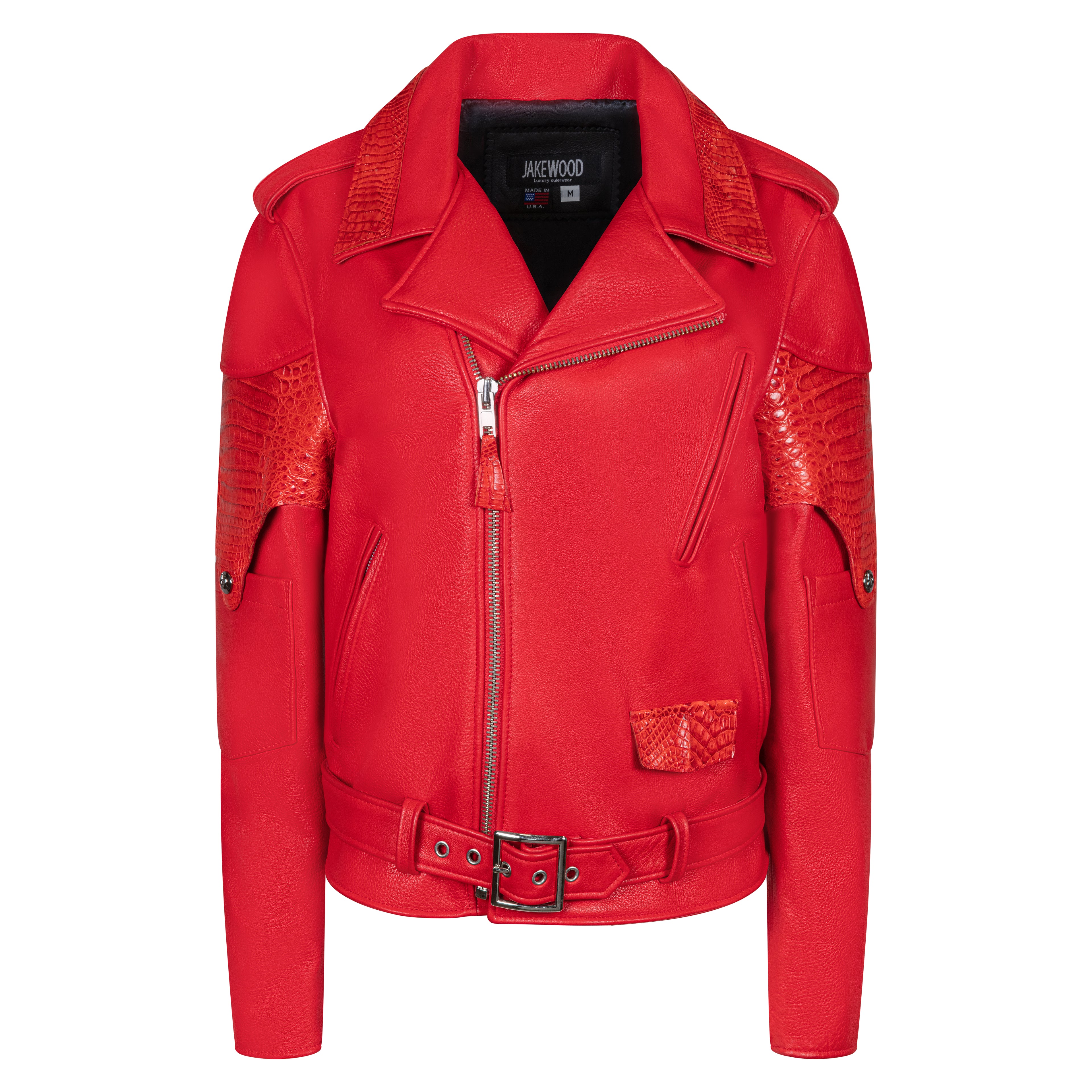 Motorcycle leather jacket with alligator trimming #3021