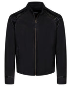 Open bottom leather jacket with alligator tail trimming #3079