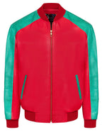 Two tone baseball leather jacket with python trimming #3402
