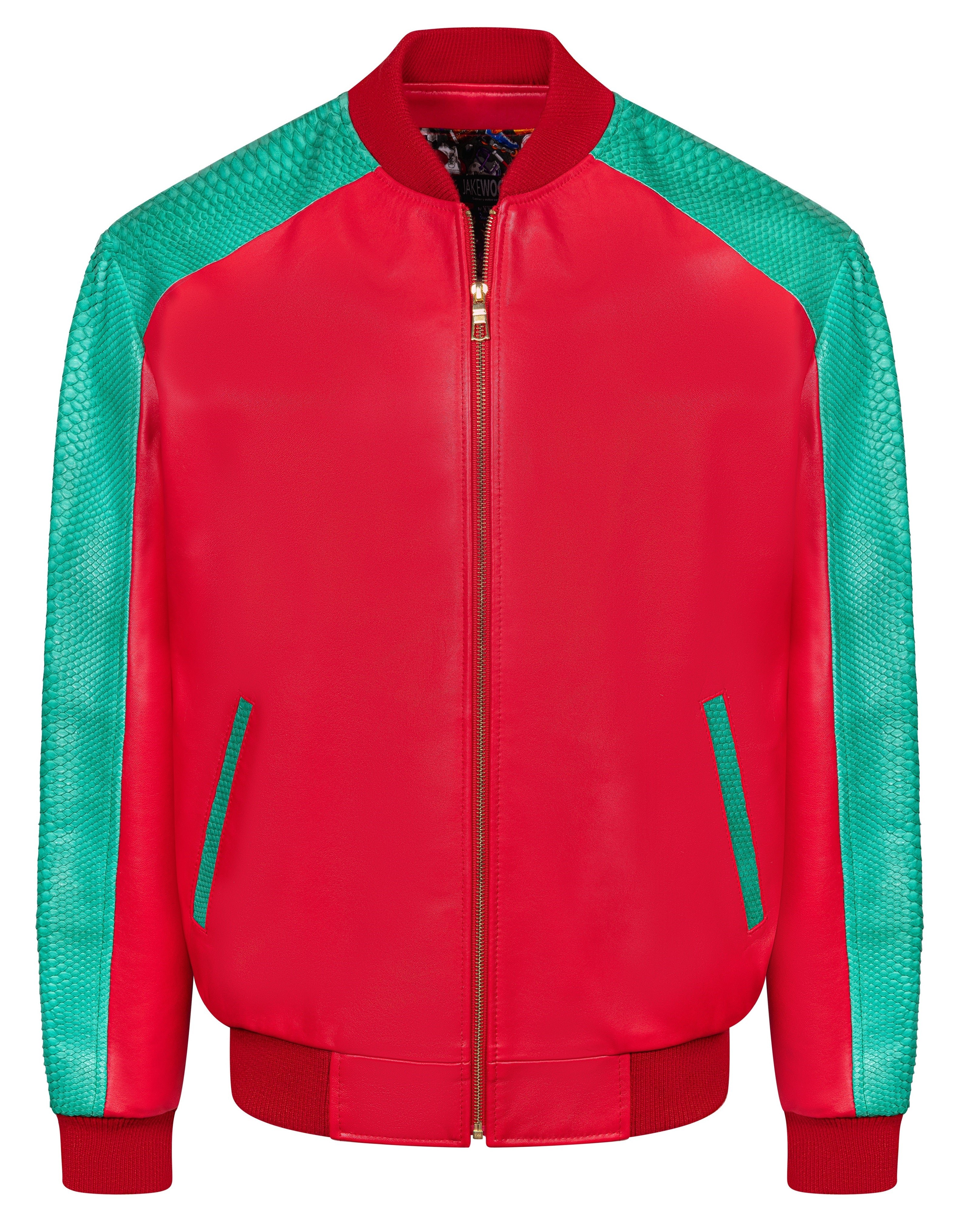 Two tone baseball leather jacket with python trimming #3402