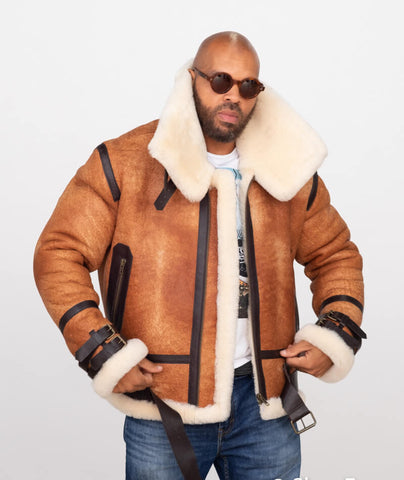 Sheepskin Bomber Jacket with Leather Trimming Style #8404