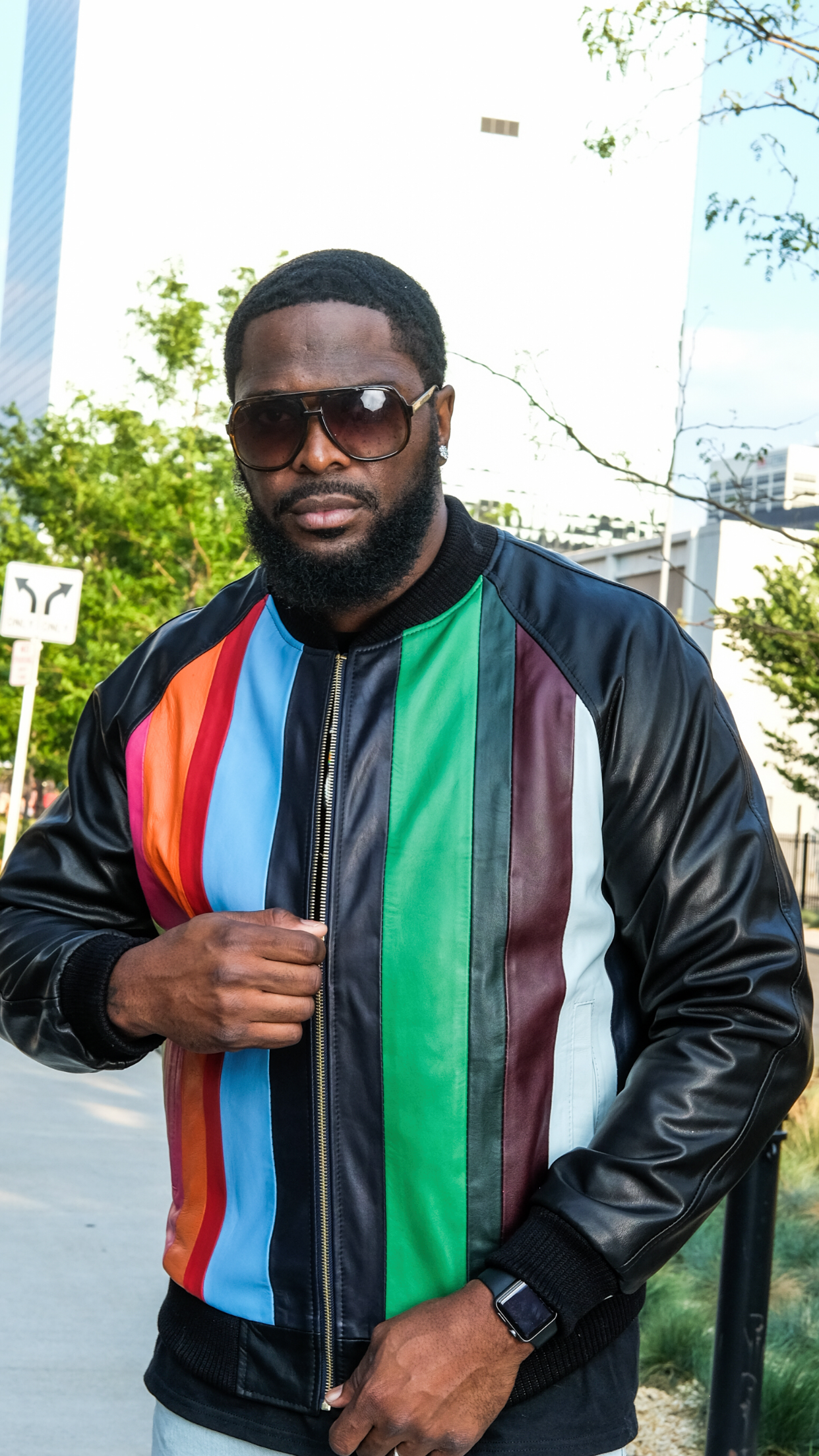 Custom Multicolored Lambskin Leather Jacket - Jakewood Shearlin Leather Mouton Fur Bomber Aviator Parka Coat Jacket Sheepskin All size Brooklyn New York manufacturer 