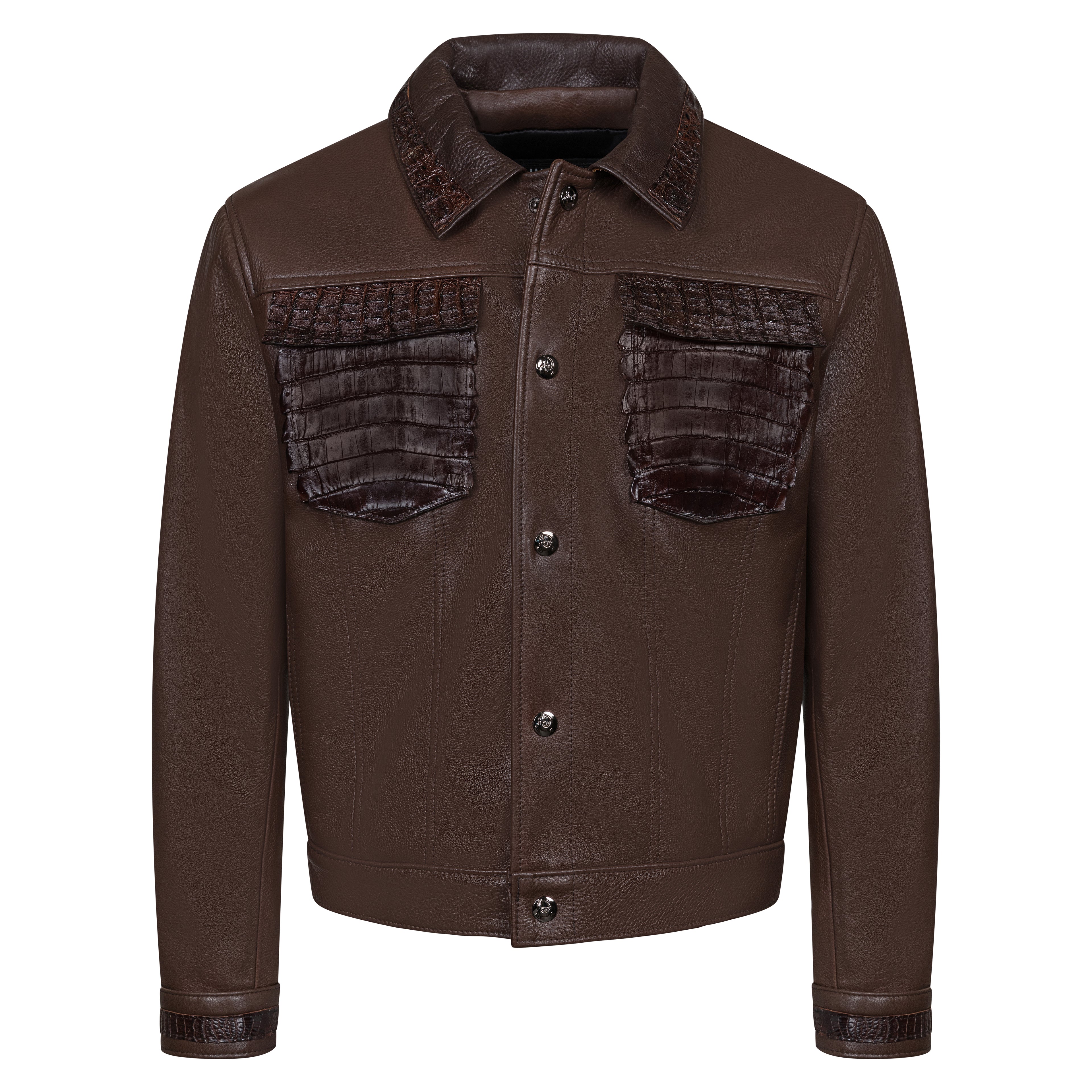 Jean style Leather Jacket with Alligator Trimming #3065