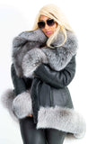 Ladies 3/4 length sheepskin jacket with fox fur trimming Style #1016