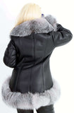 Ladies 3/4 length sheepskin jacket with fox fur trimming Style #1016