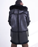Sheepskin Long Jacket Toggle Closer with Hood and Fur Style #4100