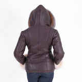Women's Sheepskin Leather Jacket with Fox Fur Hood Style #1069
