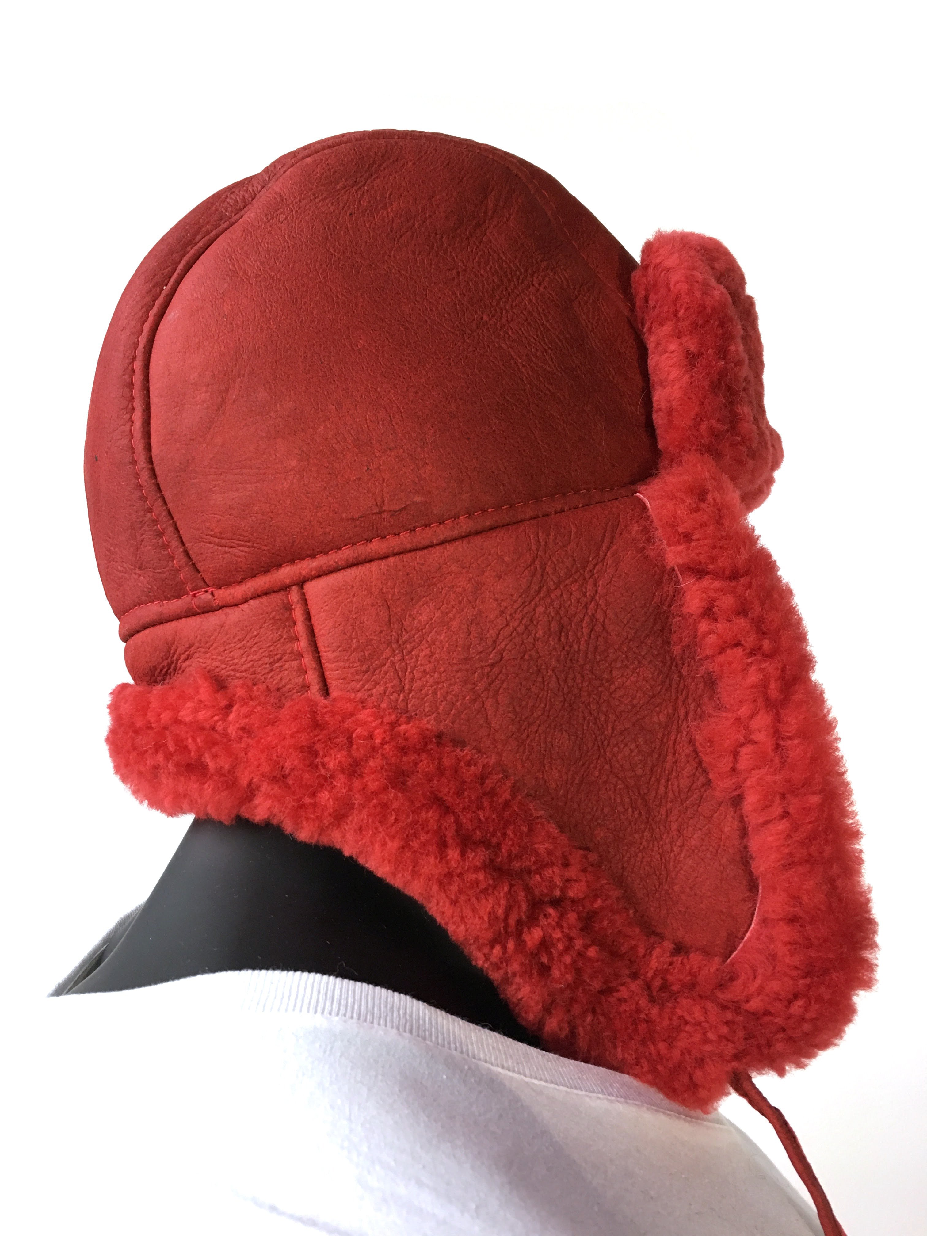 Shearling Russian Style Hat Red - Jakewood Shearlin Leather Mouton Fur Bomber Aviator Parka Coat Jacket Sheepskin All size Brooklyn New York manufacturer 