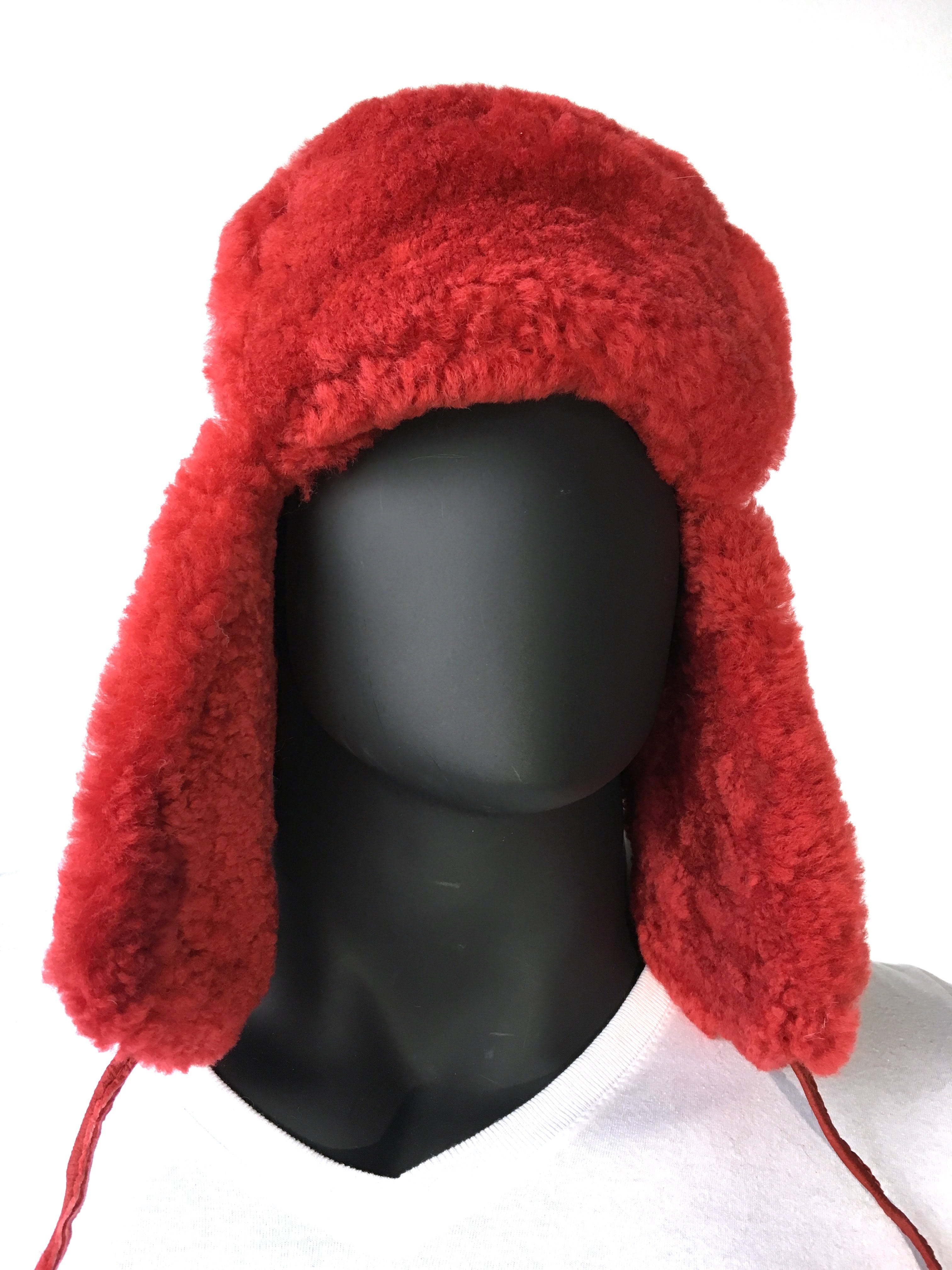 Shearling Russian Style Hat Red - Jakewood Shearlin Leather Mouton Fur Bomber Aviator Parka Coat Jacket Sheepskin All size Brooklyn New York manufacturer 