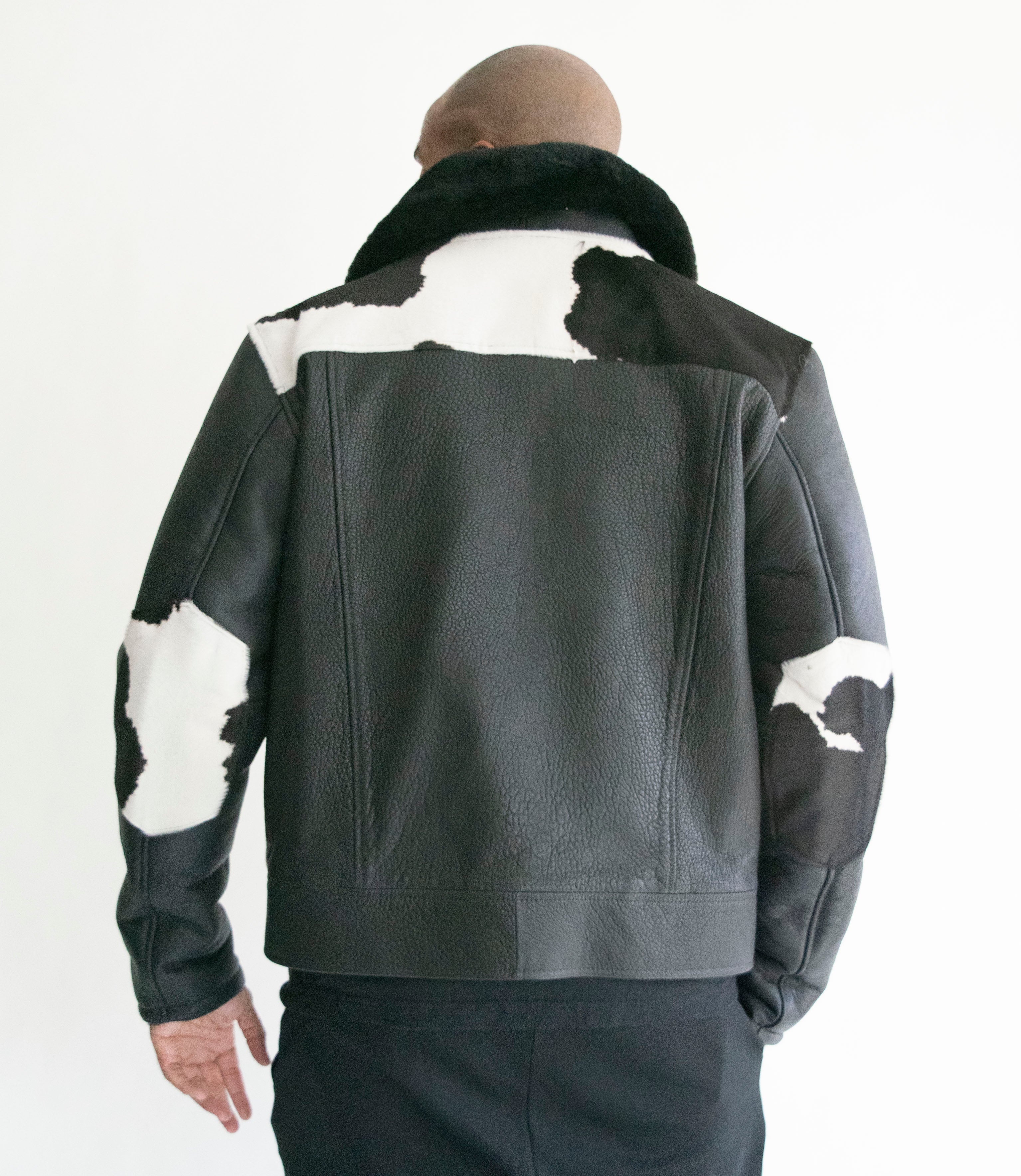 Men's Pony Leather Jacket with Sheepskin Sleeve and Collar Style #1850