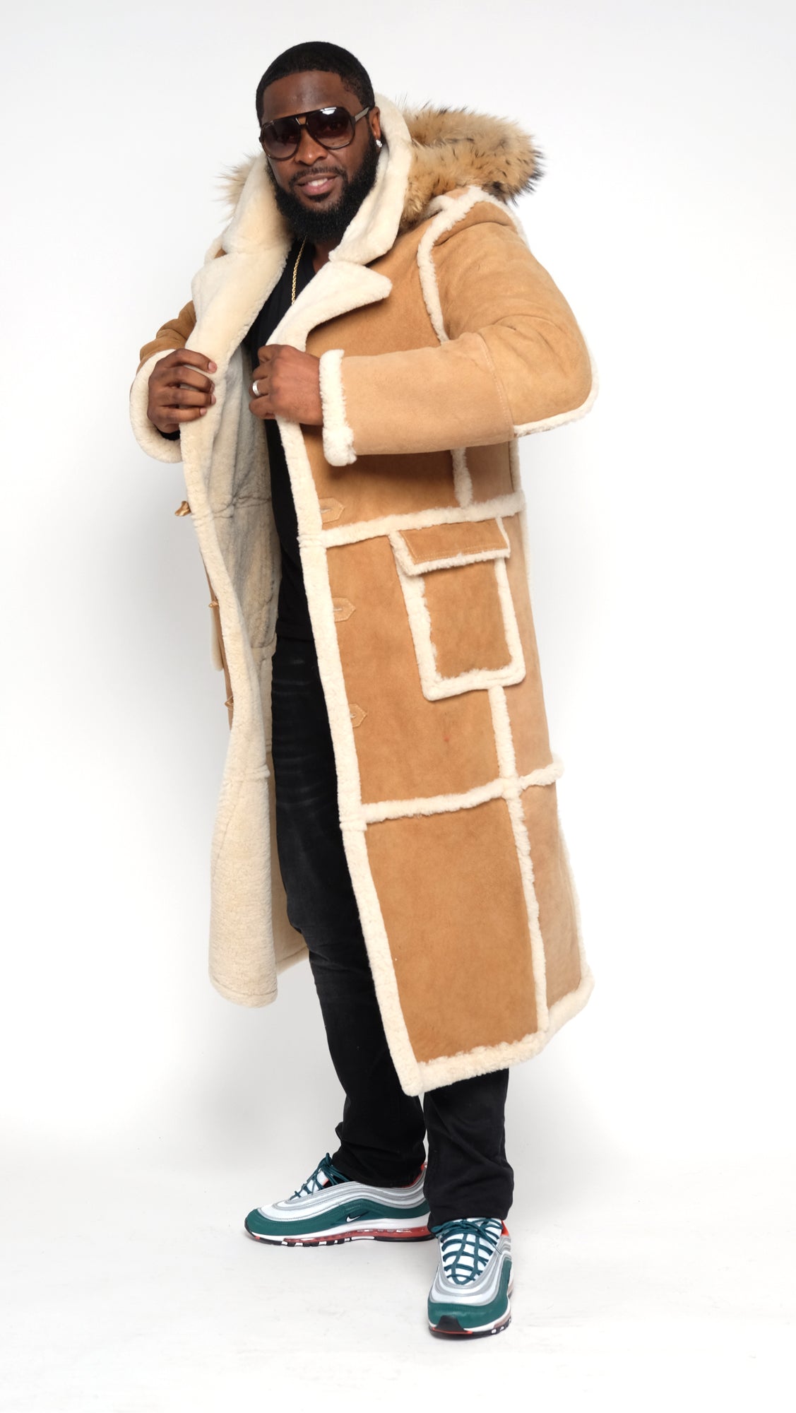 Sheepskin Hooded Trenchcoat Style #6000 - Jakewood Shearlin Leather Mouton Fur Bomber Aviator Parka Coat Jacket Sheepskin All size Brooklyn New York manufacturer 