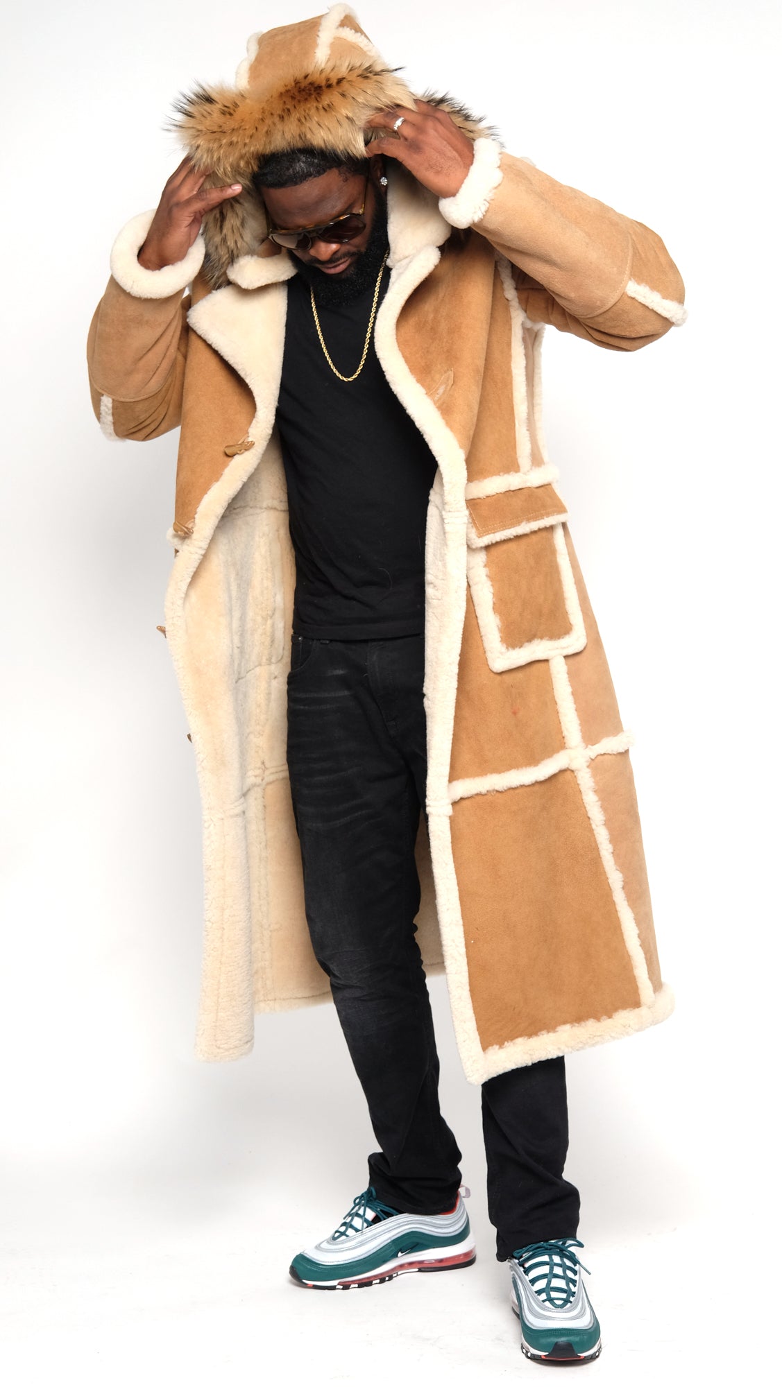 Sheepskin Hooded Trenchcoat Style #6000 - Jakewood Shearlin Leather Mouton Fur Bomber Aviator Parka Coat Jacket Sheepskin All size Brooklyn New York manufacturer 