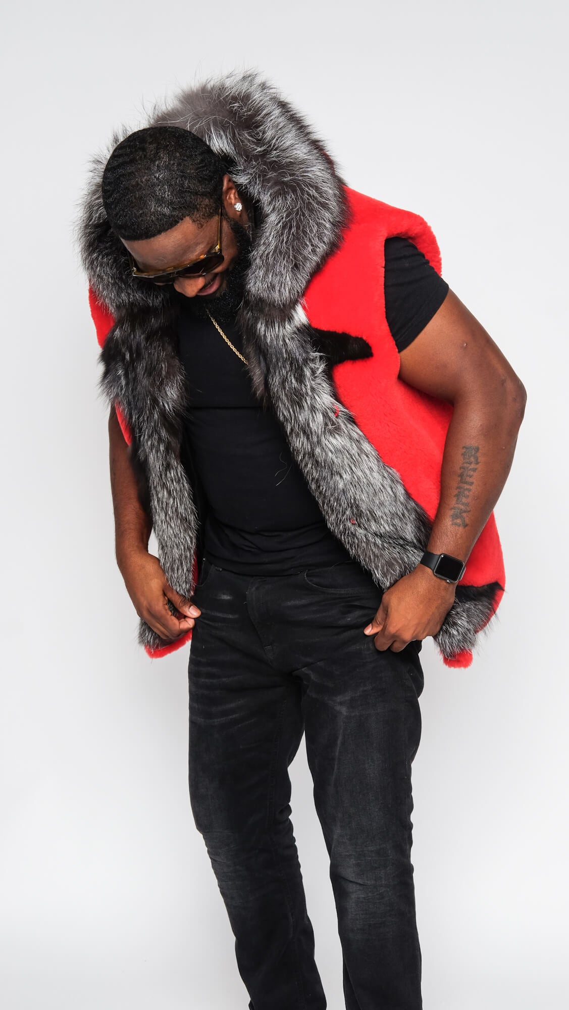 Mouton vest with fur trimming Style #6500