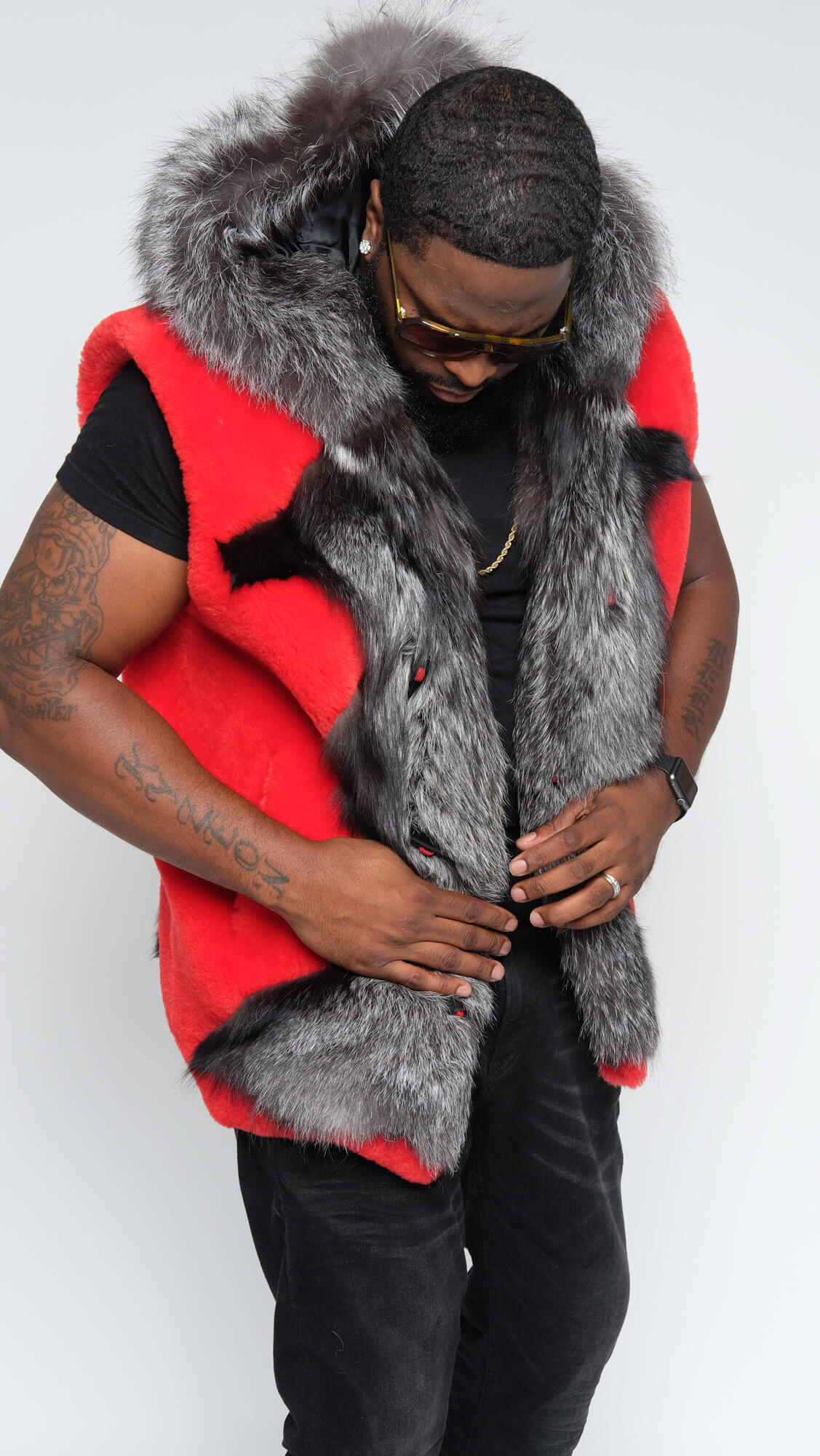 Mouton vest with fur trimming Style #6500