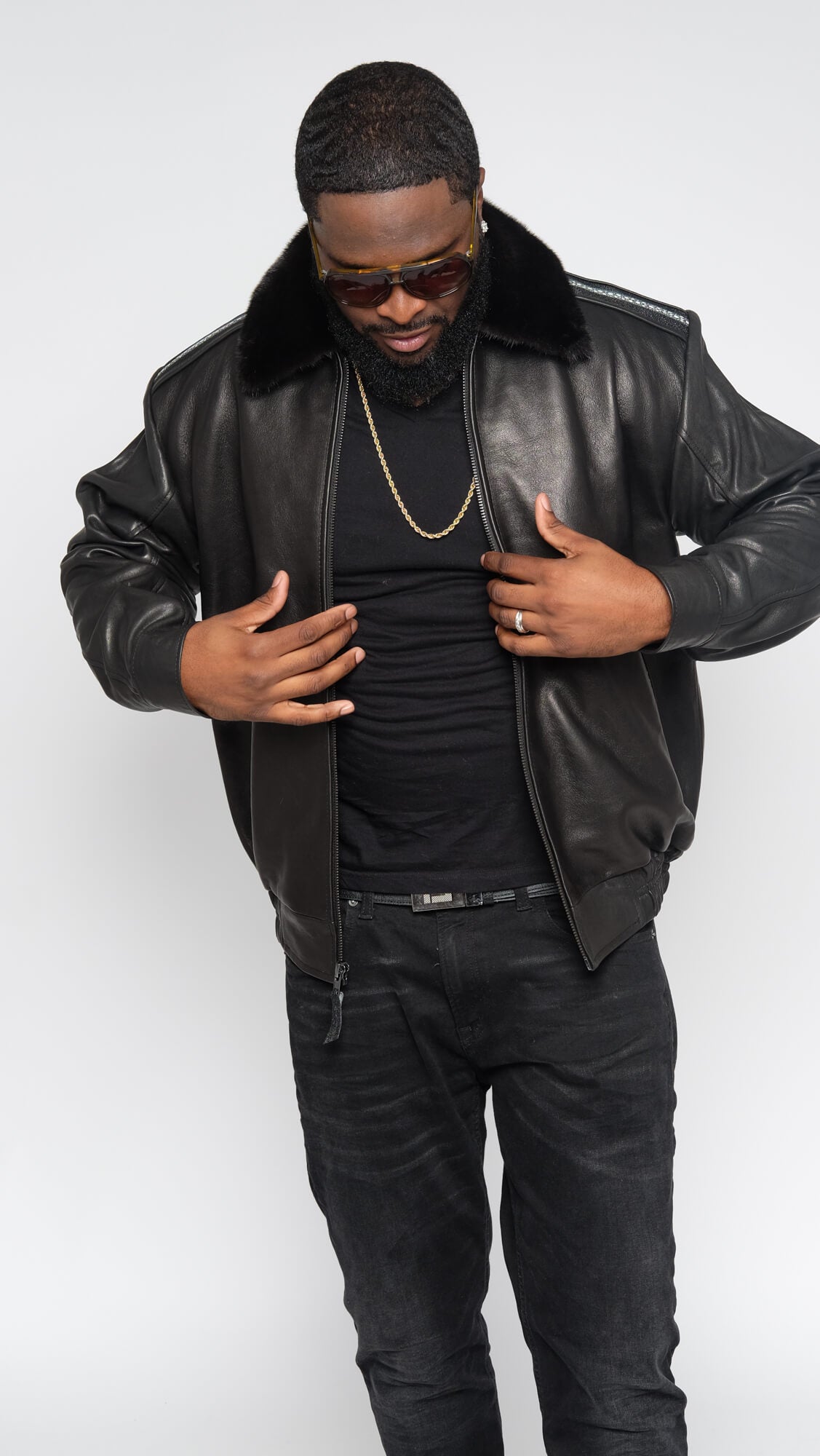 Leather jacket with row stone stingray and mink collar Style #2012