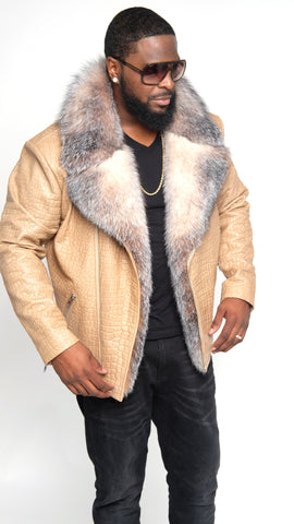 Fur Caravan Men's Denim Jacket with Fur