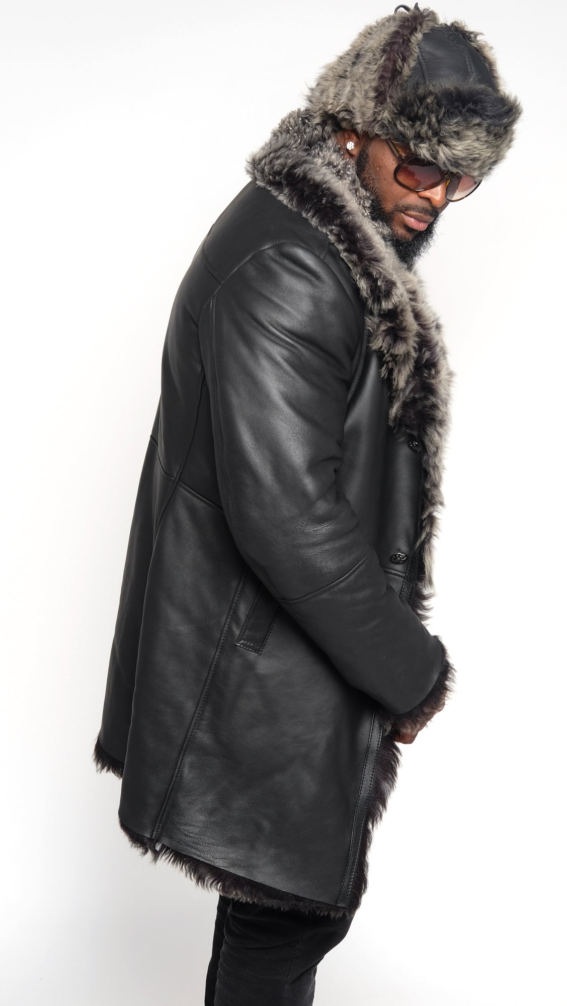 Leather Trench Coat With Toscana Fur Style #5300 - Jakewood Shearlin Leather Mouton Fur Bomber Aviator Parka Coat Jacket Sheepskin All size Brooklyn New York manufacturer 