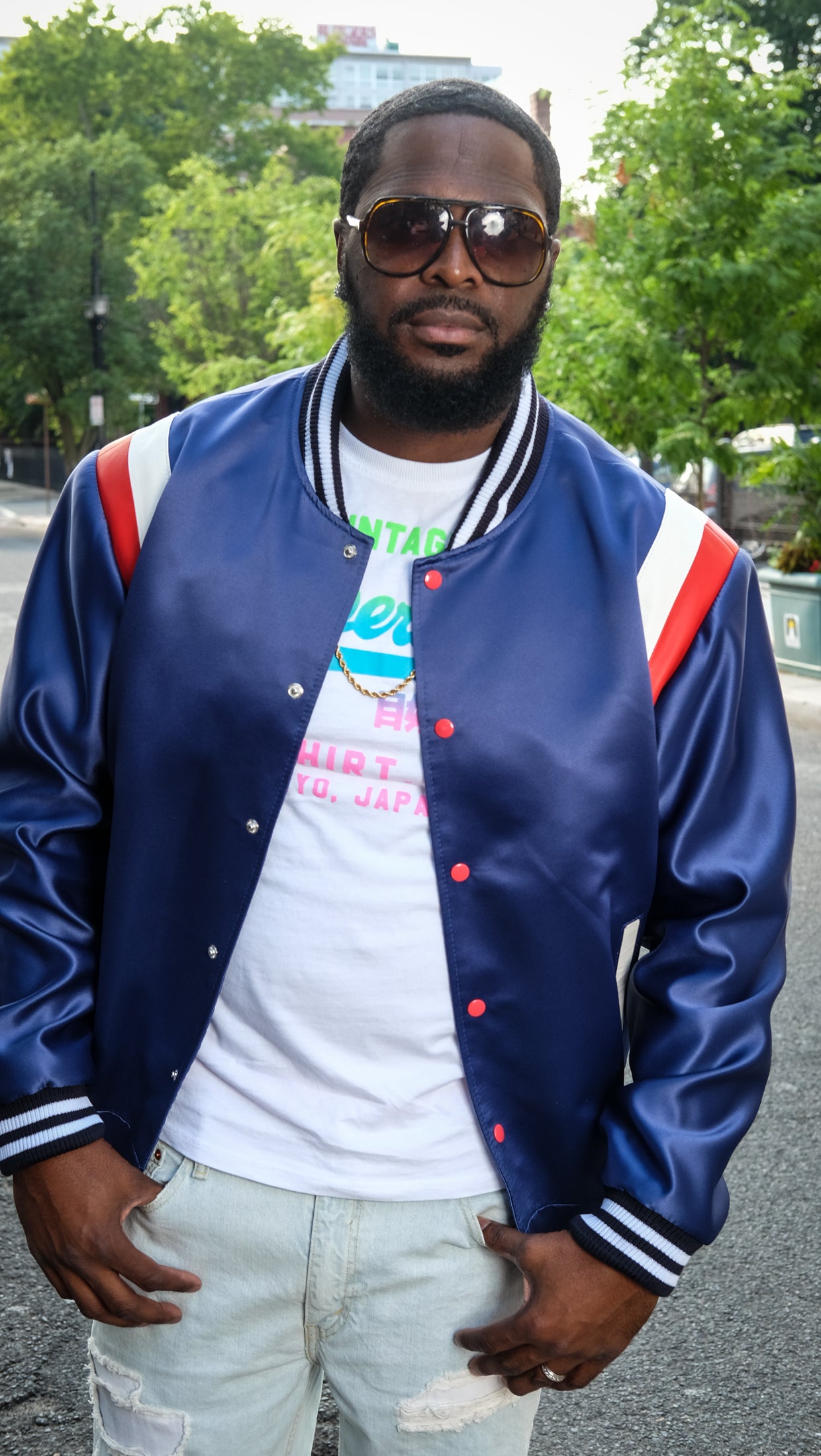 Satin Three Color Combination Varsity Jacket - Jakewood Shearlin Leather Mouton Fur Bomber Aviator Parka Coat Jacket Sheepskin All size Brooklyn New York manufacturer 