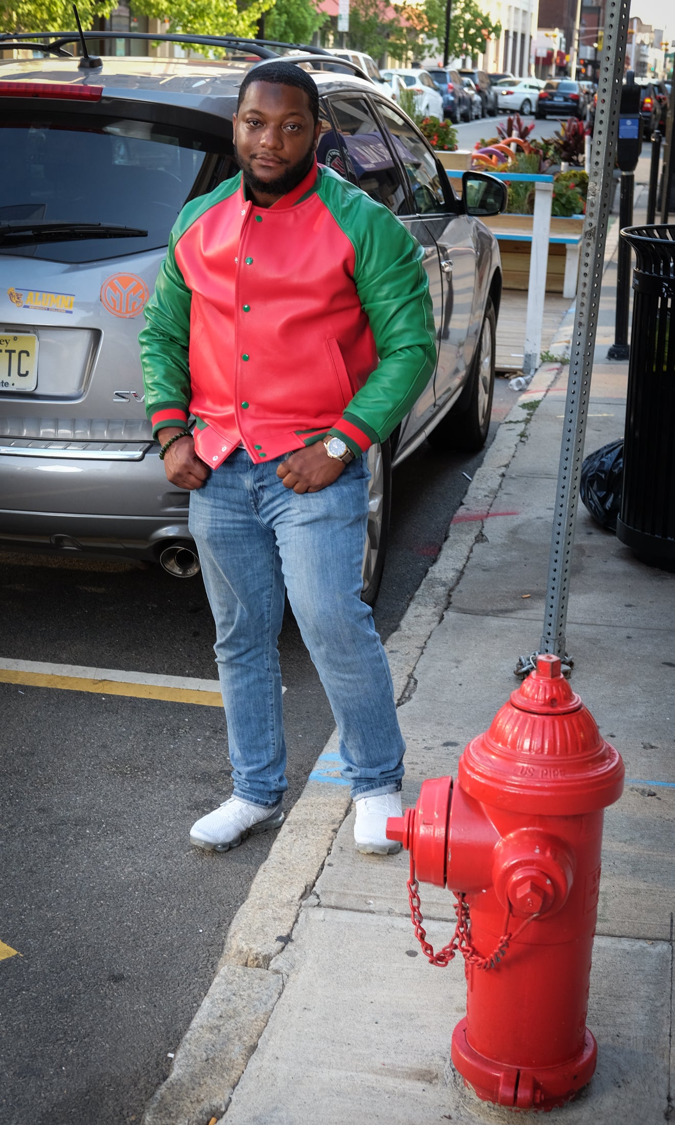 Custom Two Tone Lambskin Leather Baseball Jacket - Jakewood Shearlin Leather Mouton Fur Bomber Aviator Parka Coat Jacket Sheepskin All size Brooklyn New York manufacturer 