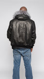 Leather Jacket With Sliver Fox Fur Hood Style #3460