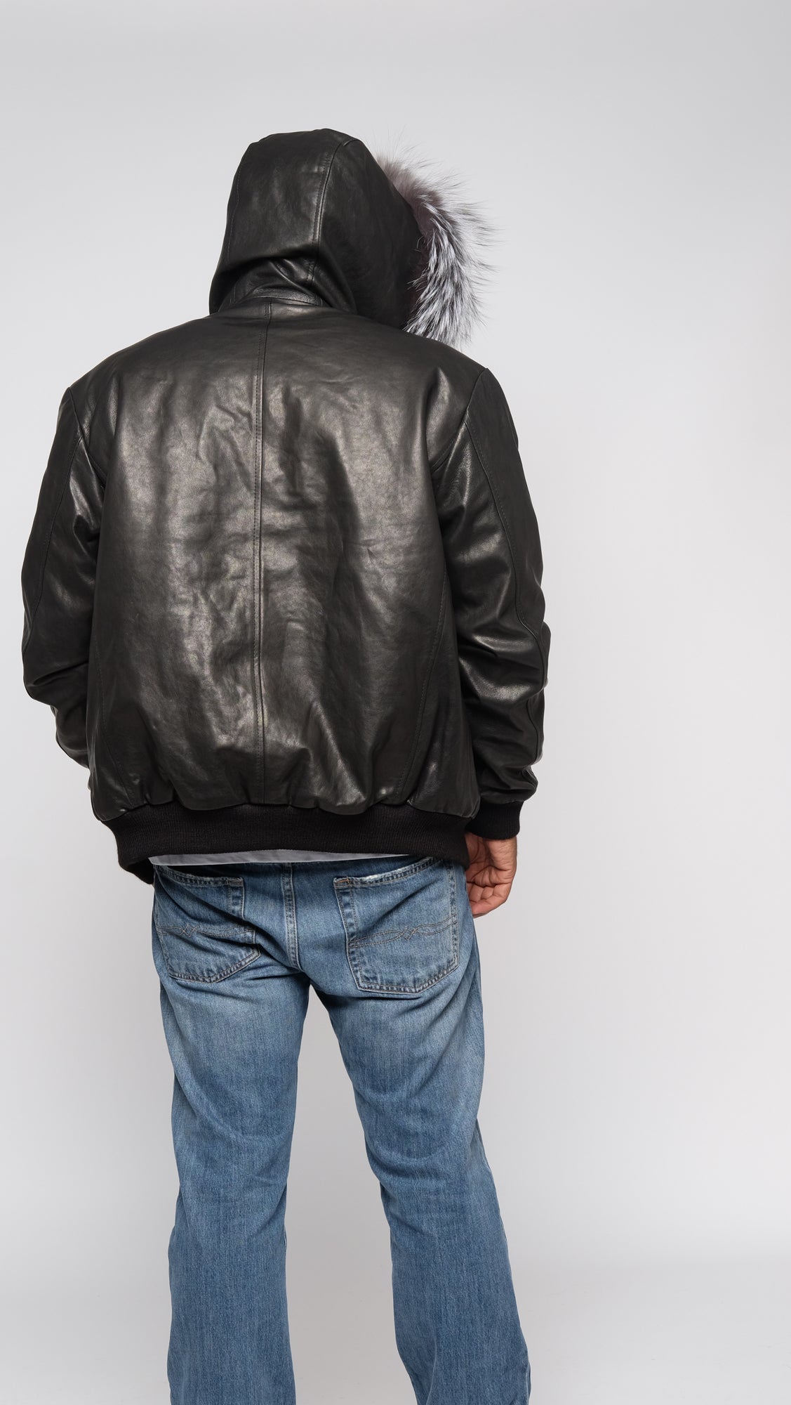 Leather Jacket With Sliver Fox Fur Hood Style #3460 – Jakewood