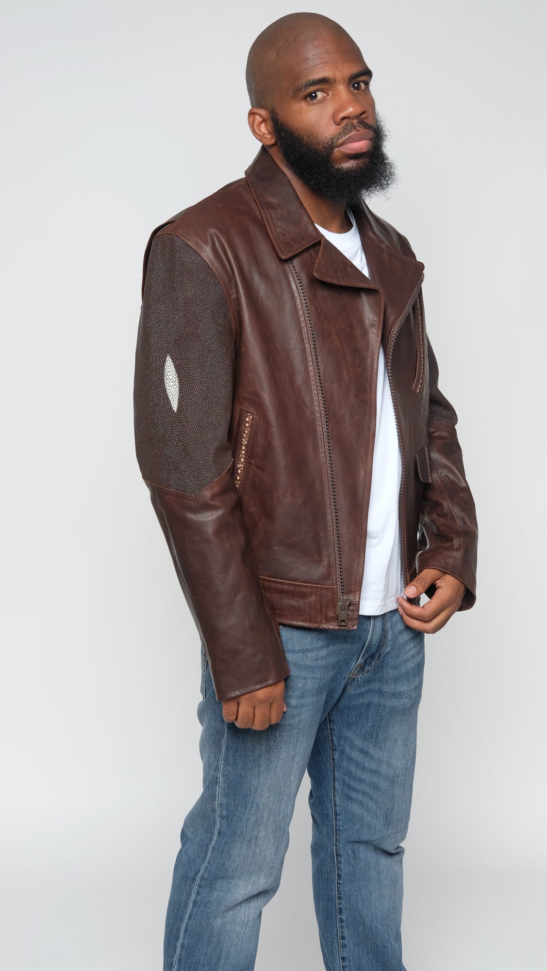 Motorcycle Lambskin Jacket With Stingray Trimming #3015