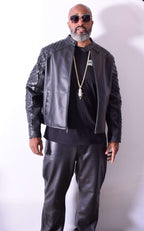 Men's Open Bottom Leather Jacket With Arapaima Skin Style #2032