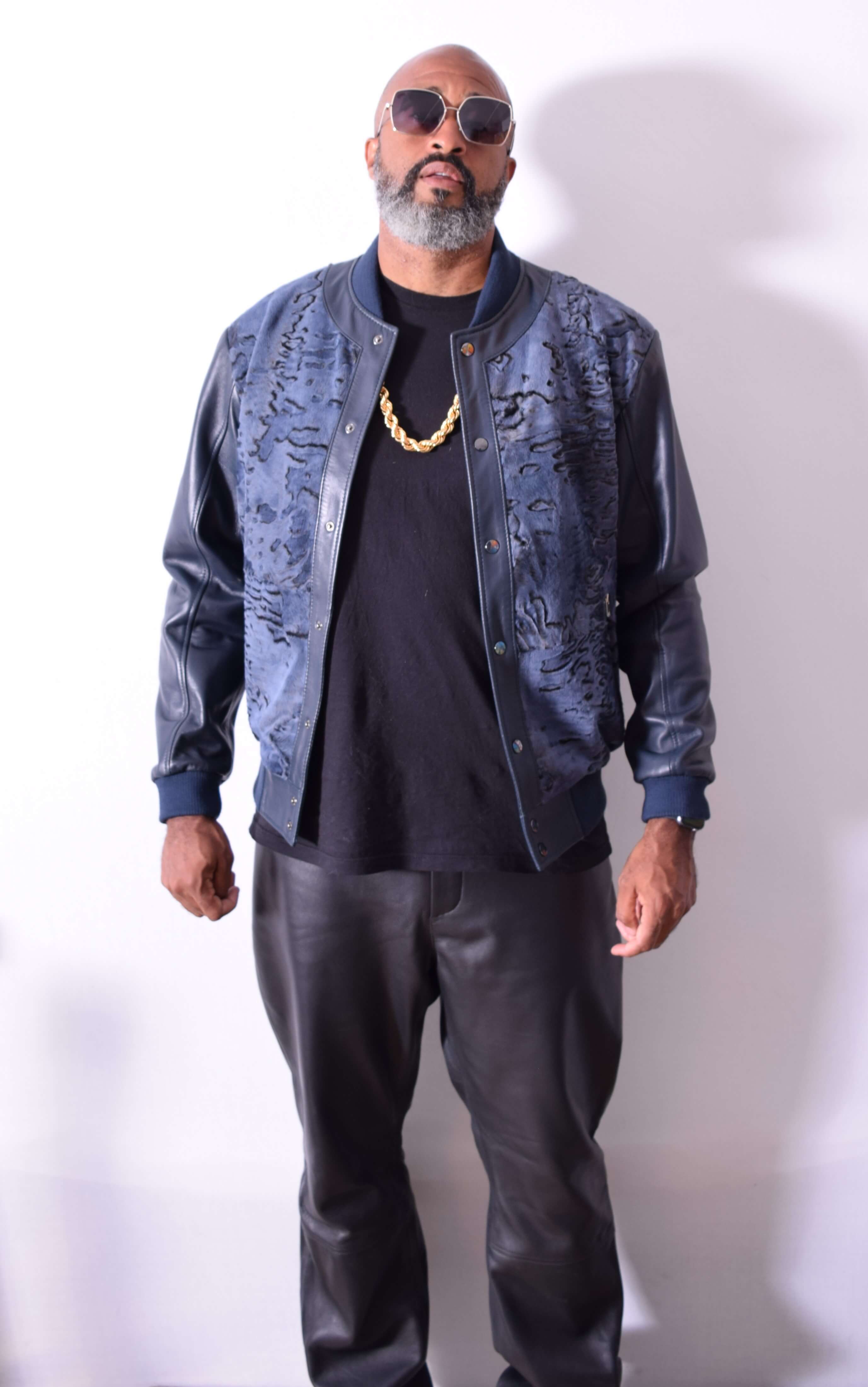 Men's Lambskin Baseball Jacket With Full Persian Lamb Front Style #2028