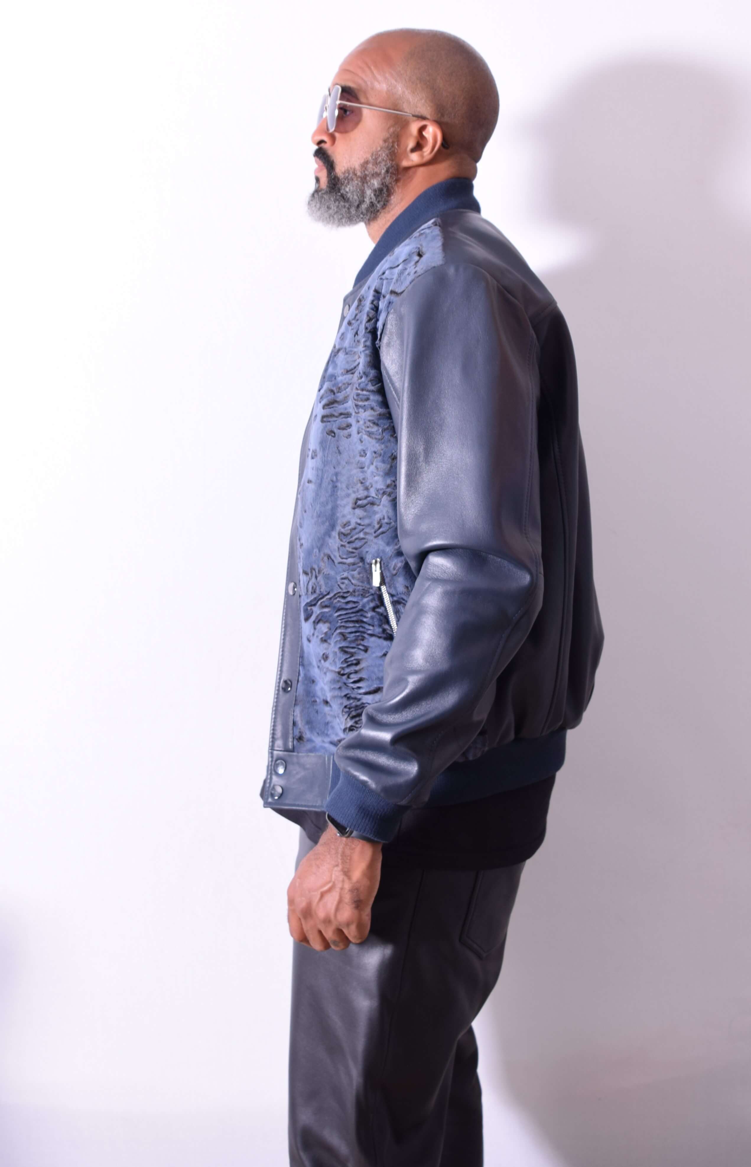 Men's Lambskin Baseball Jacket With Full Persian Lamb Front Style #2028