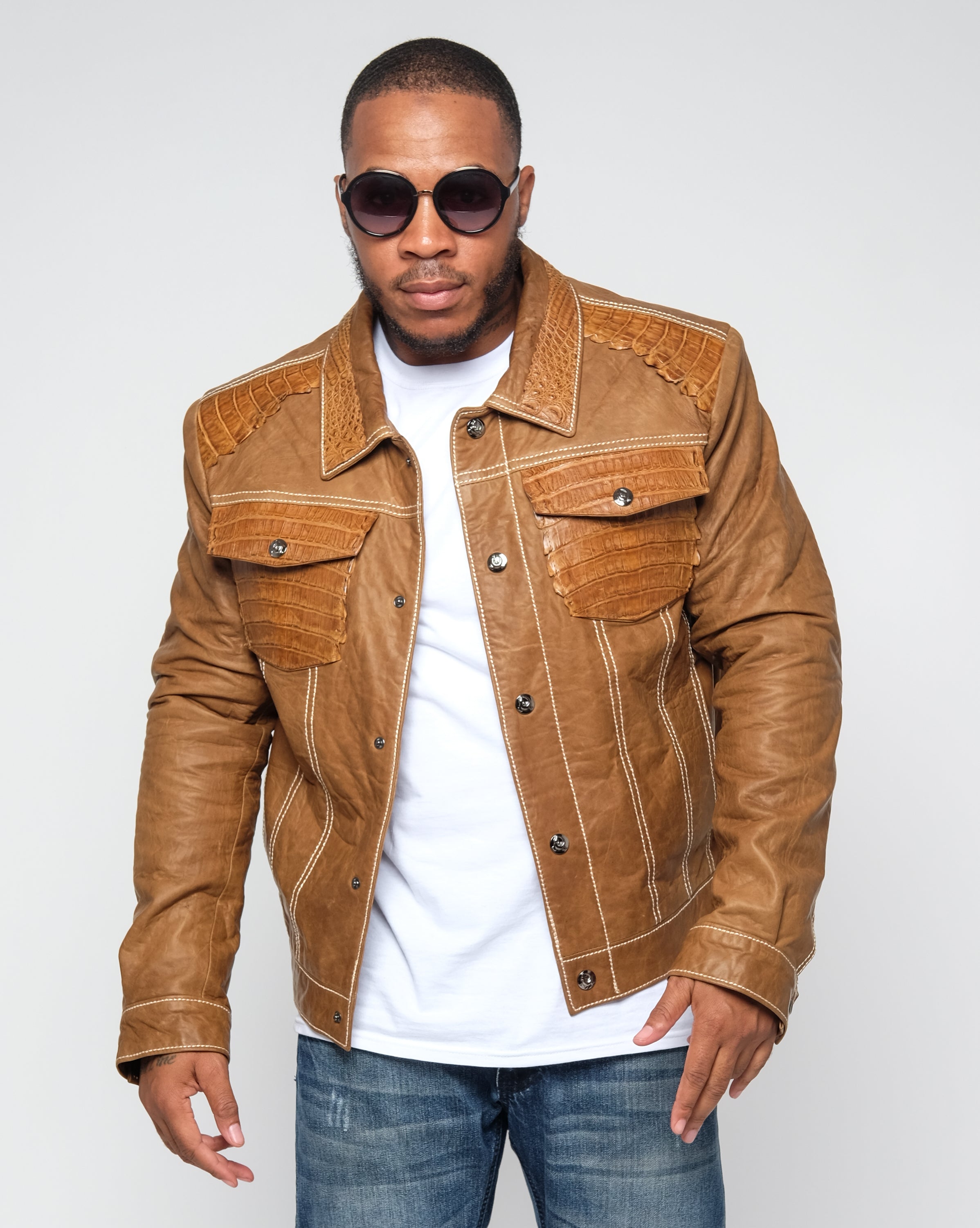 Jean style Leather Jacket with Alligator Trimming #3065 – Jakewood