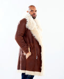 7/8 length Mongolian sheepskin coat with fur collar and zipper front Style # 4430