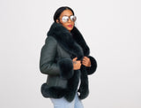 Women Sheepskin Jacket with Fur trimming Style #1086