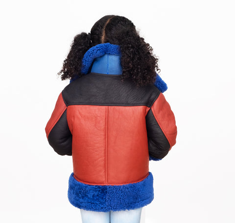 Sheepskin Unisex Kids Bomber Jacket Multi Color Style #New York