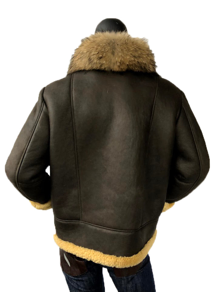 Shearling Jacket With Fur Collar Style #6310 - Jakewood Shearlin Leather Mouton Fur Bomber Aviator Parka Coat Jacket Sheepskin All size Brooklyn New York manufacturer 