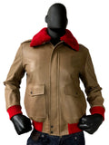 A-2 Lambskin Leather Bomber Jacket With Red Sheepskin Removable Collar Style #2800 - Jakewood Shearlin Leather Mouton Fur Bomber Aviator Parka Coat Jacket Sheepskin All size Brooklyn New York manufacturer 