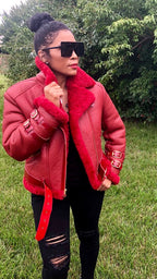 Women's Sheepskin Leather Biker Jacket | Style #1045