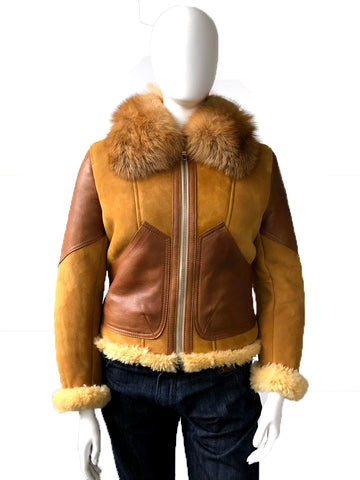 Women's Sheepskin Jacket With Fur Collar & Leather Trim Style #1047