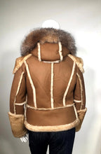 Ladies Raising Sheepskin Jacket with Fur Collar and Hood | Style #1020