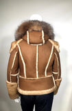Ladies Raising Sheepskin Jacket with Fur Collar and Hood #1020