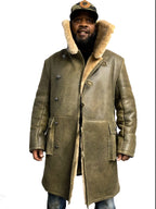Warm Winter Button-Up Sheepskin Trench Coat Style #6110 - Jakewood Shearlin Leather Mouton Fur Bomber Aviator Parka Coat Jacket Sheepskin All size Brooklyn New York manufacturer 