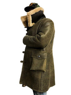 Warm Winter Button-Up Sheepskin Trench Coat Style #6110 - Jakewood Shearlin Leather Mouton Fur Bomber Aviator Parka Coat Jacket Sheepskin All size Brooklyn New York manufacturer 