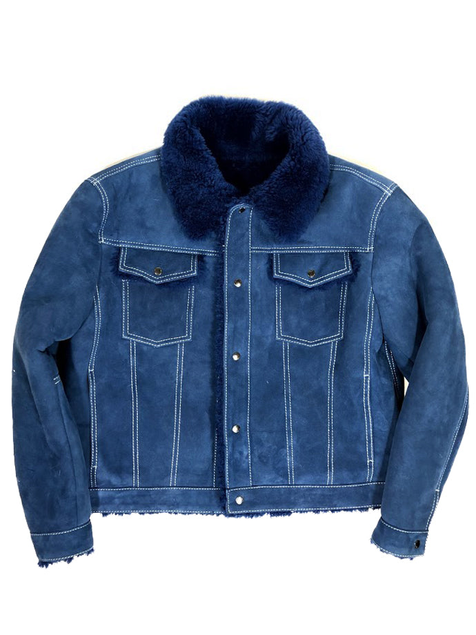 Warm Winter Denim Style Button-Up Sheepskin Jacket Style #3610