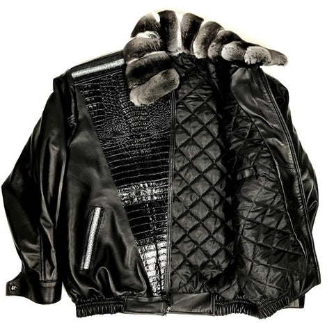Men's Shearling Winter Jacket with Hood Fur Black Style #900H – Jakewood